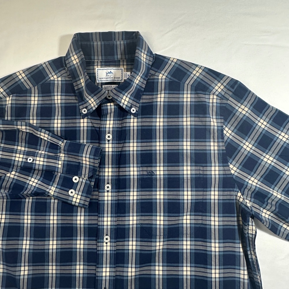 Southern Tide Mens Plaid Long Sleeve Button Down Cotton Shirt Classic Fit Medium
